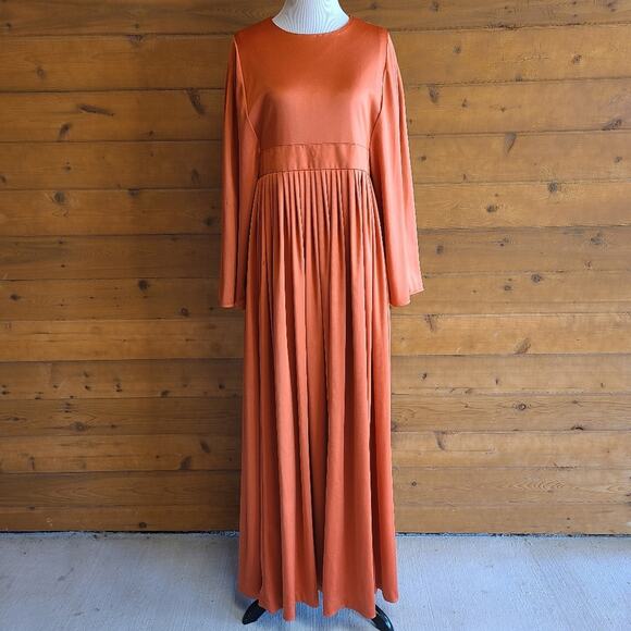 Vintage Dresses & Skirts - Vintage Dress Rust Maxi 70's Handmade Wide Sleeve Boho Fall Holiday MCM Prairie